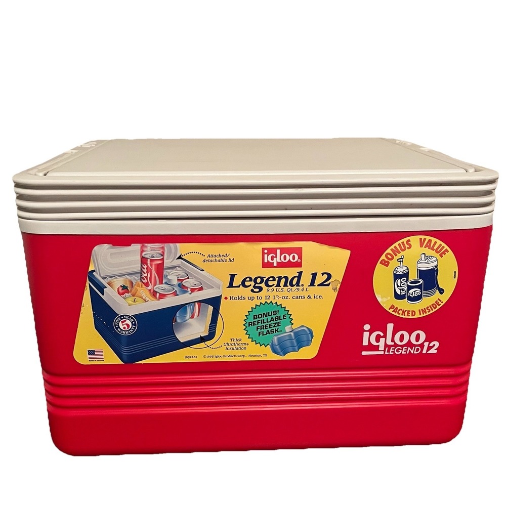 Vintage Igloo Legend 12 Cooler Ice Chest FlipTop Red White 1995 USA Made‎